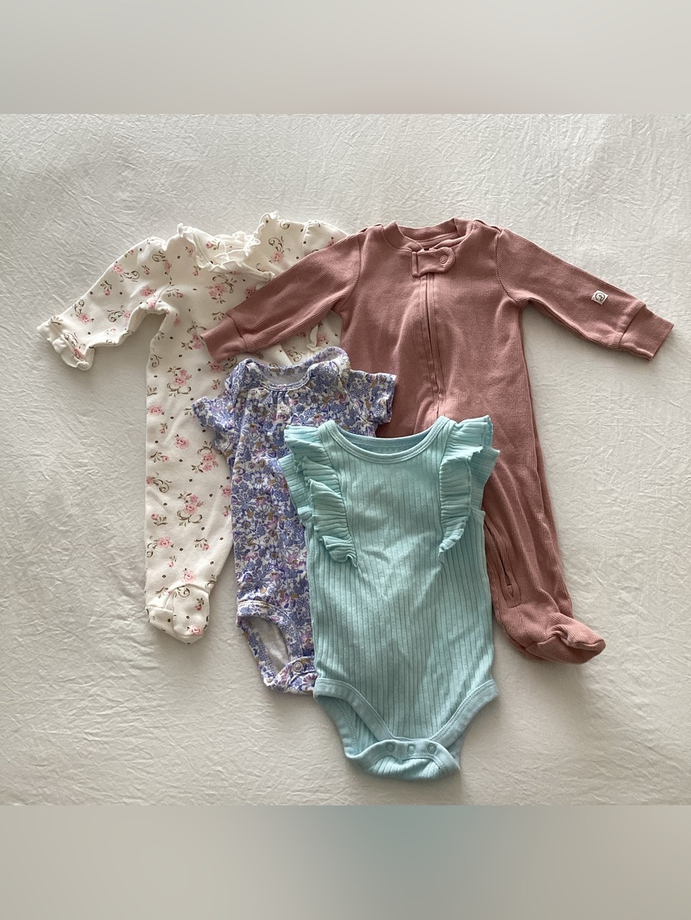 Girls' Pastel 4-Pack One-Piece Set - Mint, Mauve, Floral, Cream